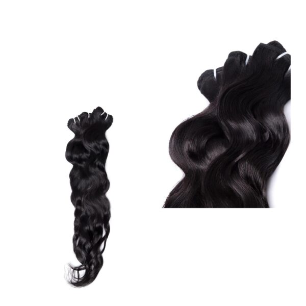 Two bundles of black curly hair on a white background.