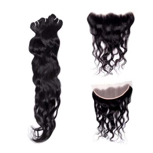 Three bundles of virgin hair with a wave pattern.