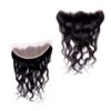 A pair of HD Wavy Lace Frontal Raw Indian Hair 150 Density, Lace Size 13*4 Natural color on a white background.